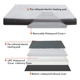 mocobd Upgraded Heated Dog Bed with Enlarged Heating Area, Orthopedic Dog Bed with Memory Foam, Heated Pet Bed & Removable Waterproof Cover for Medium, Large, Jumbo Dogs/XL