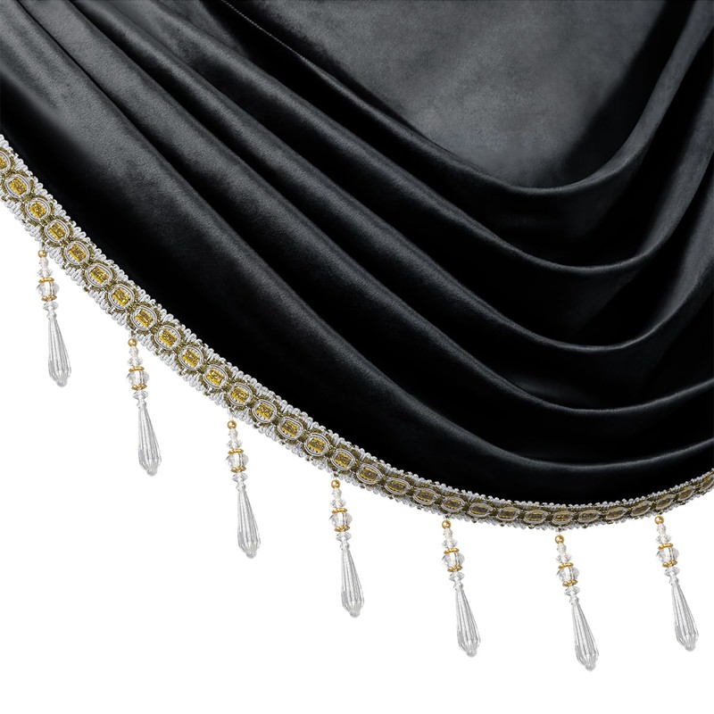 ELKCA Luxury Black Velvet Curtain Valances for Living Room with