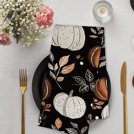 dvhdajed Fall Black Pumpkin Kitchen Towel and Dish Towel Set of 2, Fall Pumpkin Decor Hand Towels, Farmhouse Black Pumpkin Leaf Decorative Hand Dish Tea Towels for Bathroom Kitchen Decor, 16x24 in