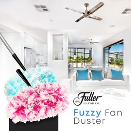 Fuller Brush Fuzzy Fan Duster – Dust & Clean Ceiling Fans, Walls, Woodwork – Polystatic & Microfiber Grabs & Holds Dust, Lint, Cobwebs & Dirt - Fan Duster with Handle (Pink)