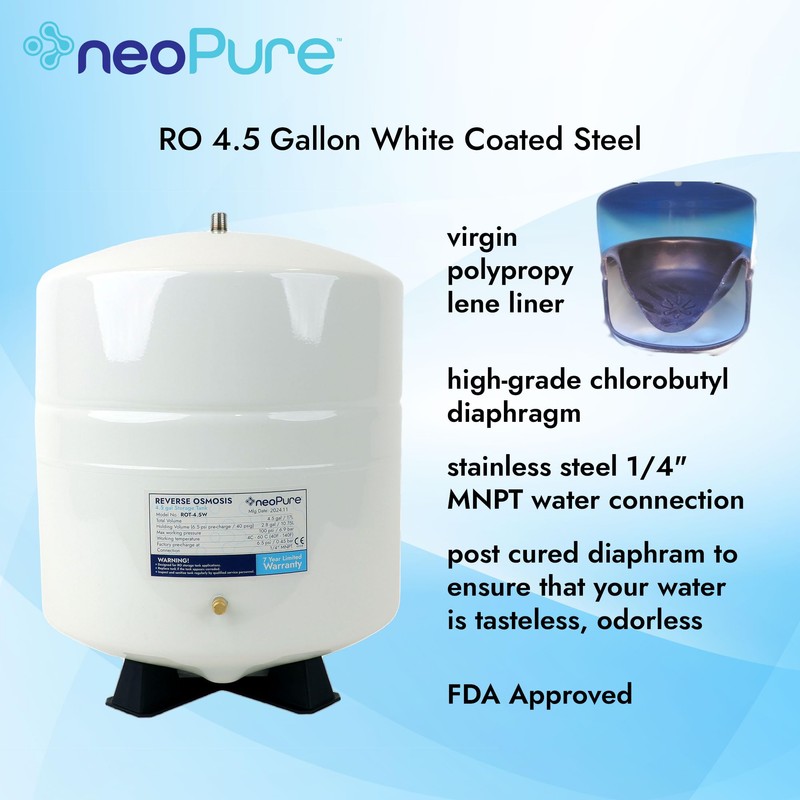 Neo-Pure 4.5 Gallon Reverse Osmosis Water Storage Tank – White