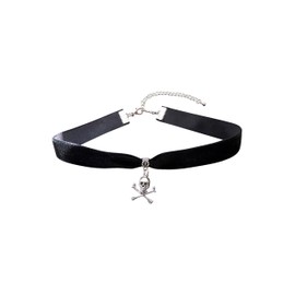 dunns-jewels Black Velvet 16mm Choker with a Skull and Cross-Bones Charm