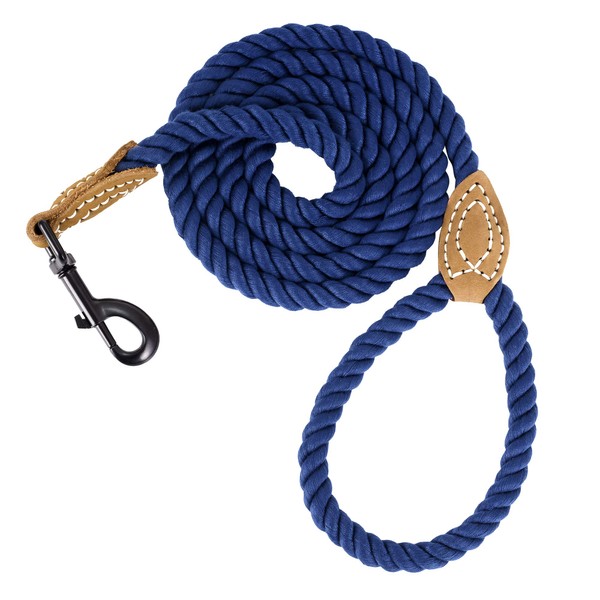 Mile High Life Braided Cotton Rope Leash with Leather Tailor