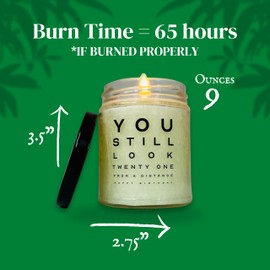 You Still Look 21 From A Distance Candle | Funny 30th 40th 50th 60th 70th Milestone Birthday Candles | Dye Free Palm Wax Novelty Candle by Raven Hils Candle Co. | 9 oz | Fresh Linen Scent