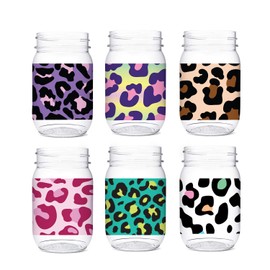 TOSSWARE POP 16oz Mason Leopard Series, SET OF 6, Premium Quality, Recyclable, Unbreakable & Crystal Clear Plastic Printed Mason Jars