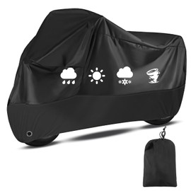 Motorcycle Tarpaulin, 210D Waterproof UV-Resistant Motorcycle Garage, Winterproof Motorcycle Cover Outdoor, Tarpaulin Motorcycle for Scooters, Moped (Black, 265 x 105 x 125 cm)