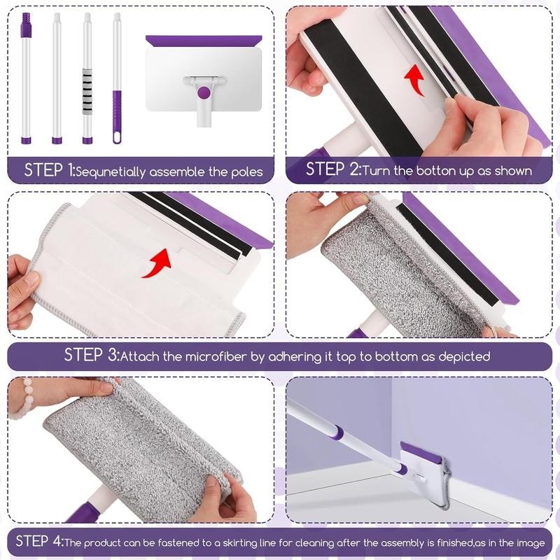 Baseboard Cleaner Tool with Handle, 60" Extendable Long Handle Baseboard