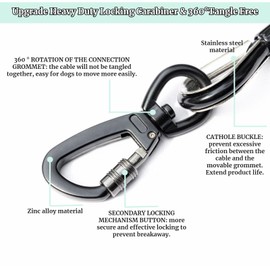 Pet Tie Out Cable for Dogs Up to 125 Pounds, 20FT Dog Lead for Yard Heavy Duty Long Dog Lead Line with PVC Coating Dog Runner for Outside Camping Black