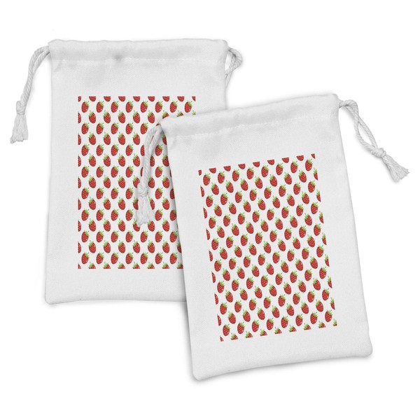 Lunarable Strawberry Fabric Pouch Set of 2, Fruit Theme Pattern