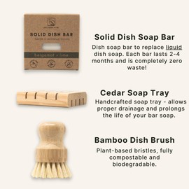 Zero Waste MVMT Ultimate Dish Washing Bundle | Eco-Friendly Gift | Solid Dish Soap Bar, Cedar Soap Tray, Wood Dish Brush, Bamboo Pot Brush, Swedish Dishcloths & Loofah Sponge | 9 pc. Set