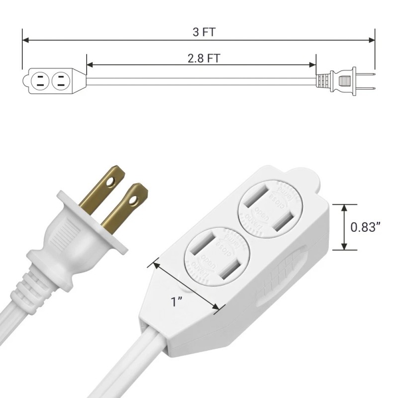 DEWENWILS 3 Pack 3FT Outlet Extension Cord Flat Plug, NEMA