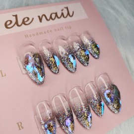 {Add color} Glitter Gradient Ice Stone Handmade Nail Tip - Oval / {컬러추가} 글리터그라데이션 얼음스톤수제네일팁 - 오벌