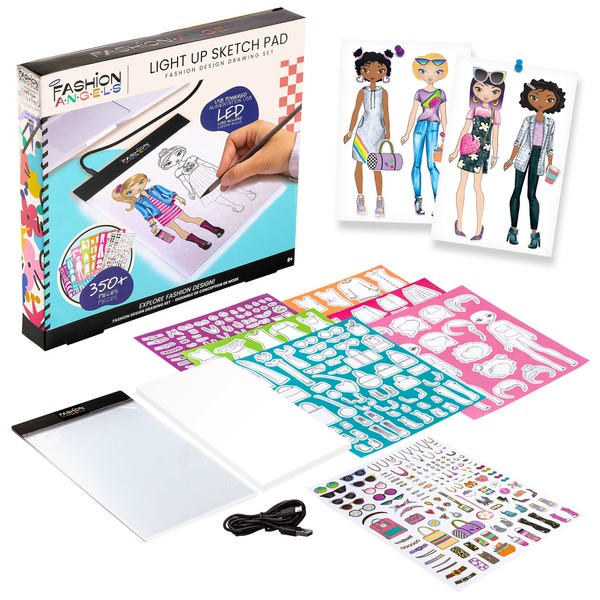 Fashion Angels Fashion Design Light Up Sketch Pad 12521, Light Up Tracing Pad, Includes USB, Ultra Thin Tablet, Includes Stencils and Stickers, Recommended for Ages 8 And Up