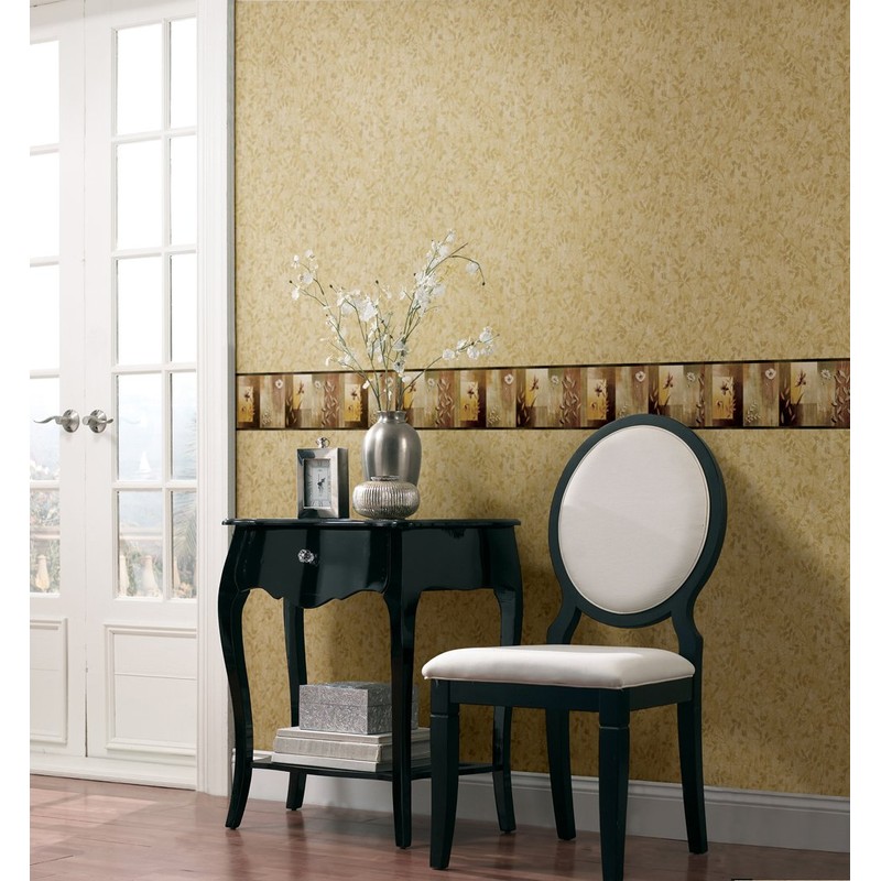 Chesapeake MEA24624B Bonnard Olive Color Block Floral Wallpaper Border