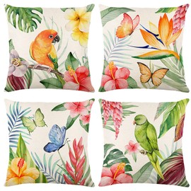 Home Decorative Pillow Covers 18 x 18 Inch Set of 4 Modern Soft Cotton Linen Throw Pillow Covers Cushion Case for Couch Sofa Living Room Patio Indoors Outdoors Style Home Decor