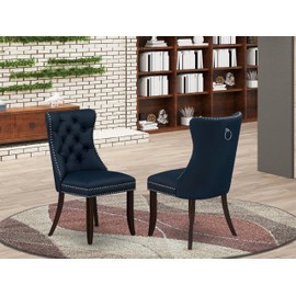 East West Furniture DAP3F29 Dallas Parsons Dining Chairs - Button Tufted Nailhead Navy Blue Polyester Fabric Upholstered Chairs, Set of 2, Mahogany