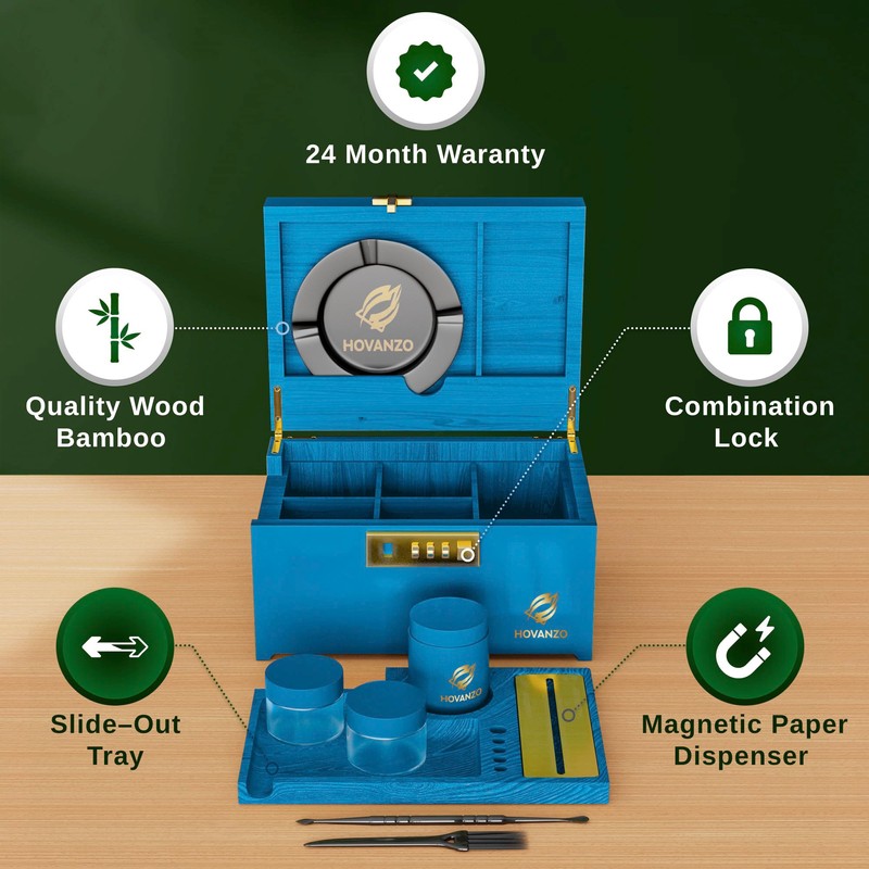 HOVANZO Upgraded 2025 Premium Large Bamboo Box - Locking Storage