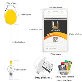 ID Badge Holder with Clip Badge Reel Retractable Heavy Duty Clear Id Card Vertical Lanyard Holder with Carabiner Badge Reel with 24 inches Pull Cord