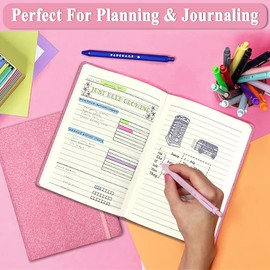 Pink Glitter Notebook A5 Lined, 21 x 14.5 cm, 80 Sheets Sparkling Glitter Never Goes Off Teenagers Notebook Blank Hardcover Diary Girls Gift for Writing Home Office School Work