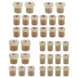 35PCS Brake Line Fittings Assortment,Brake Line Kit for 1/4 & 3/16 Brake Line Inverted Flares,Universal Rustproof Brake Line Repair Kit Brass Brake Line Nuts for Car Truck SUV