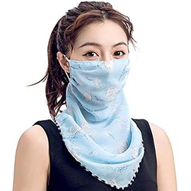 Multi Purpose Chiffon Face Scarf - Reusable Face Cover with Ear Loops, Fashion Mask, Neck Gaiter Bandana, Breathable Half Face Scarf for Women Lightweight, Stylish Pastel Blue