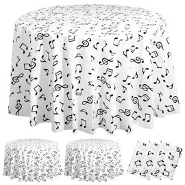 Oudain 3 Pcs Musical Notes Disposable Tablecloths 84 × 84 Inch Plastic Round Music Party Tablecloths Singer Musician Entertainment Party Supplies Tablecovers for Birthday Party Decorations