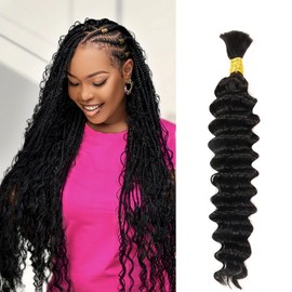 Human Braiding Hair Deep Wave Bulk Human Hair for Braiding 50g 24 inch No Weft Curly Braiding Hair Bulk Human Braiding Hair for Boho Braids Hair Extensions Real Human Hair Natural Color