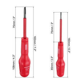 QUARKZMAN 2 x 1000 V Slotted Insulated Magnetic Electric Screwdriver, 3 x 75 mm, 5 x 75 mm, Cr-V Electrician Flat Head Screwdriver, Red
