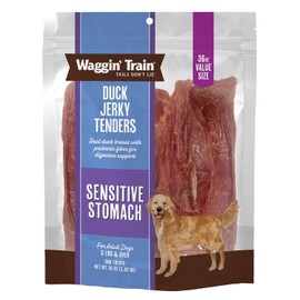 Waggin' Train Duck Jerky Dog Treats for Dogs with Sensitive Stomachs, Made with 100% Real Duck Breasts, Three All-Natural Ingredients, High Protein Dog Treat, Easily Digestible for Dogs, 36 oz. Pouch
