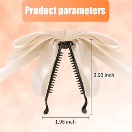 Pack of 2 Hair Clips with Large Bow, Soft, Silky Satin Hair Clip, Long Tail, French Ribbon, Hairpins, 90s, Bow Banana Clips for Party, Christmas, Women