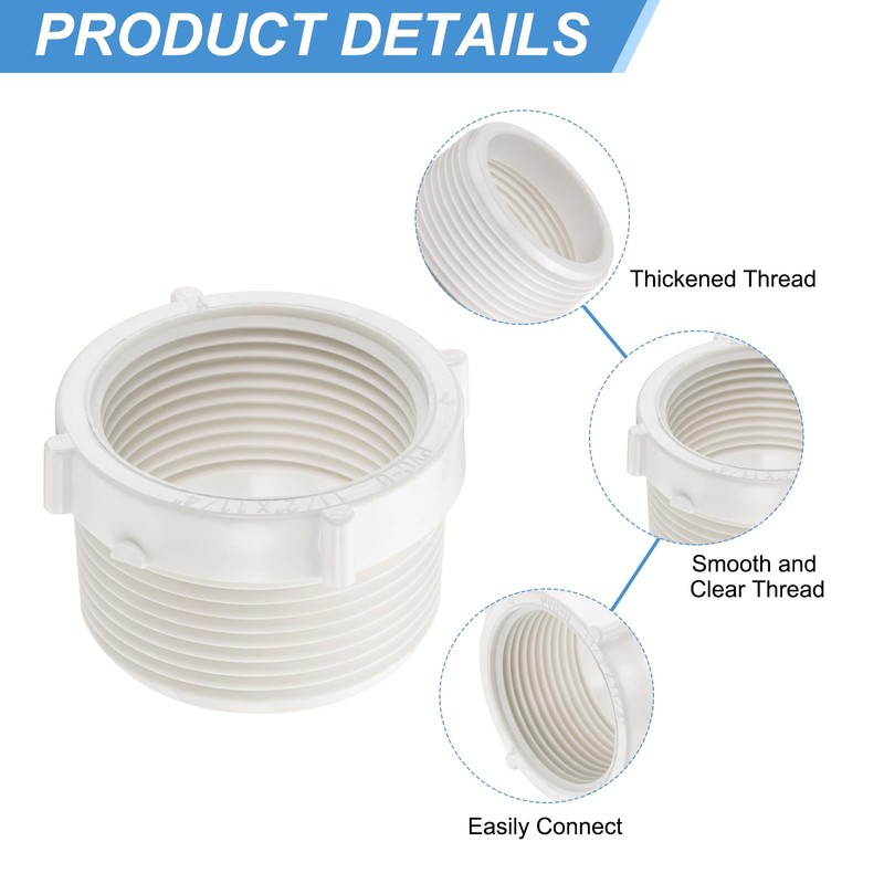sourcing map 5 Pcs PVC Reducer Bushing G1-1/2 Male Thread