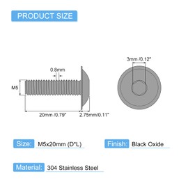 sourcing map 50Pcs M5-0.8x20mm Flanged Button Head Socket Cap Screws, 304 Stainless Steel Socket Drive Fasteners Bolts, Fully Thread Machine Screws, Black