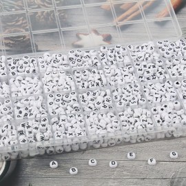 1400pcs White Letter Beads 4x7mm Oblate Alphabet Beads Acrylic Letter Bead Kit for Jewelry Making and DIY Crafts, Bracelets, Key Chains