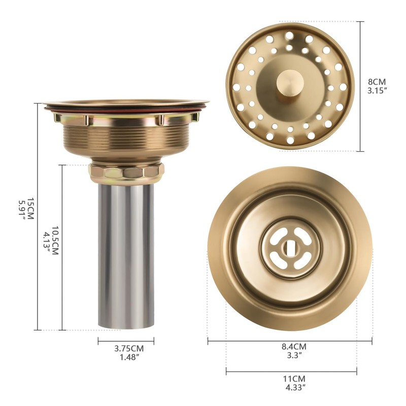 Uni-Green Champagne Bronze Kitchen Sink Drain for Standard 3-1/2 inch