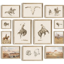 Vintage Western Wall Art Decor - Cowboy Canvas Prints, Rustic Farmhouse Southwestern Artwork Wall Decor, Boho Ranch Desert Artwork Prints, Home Decor for Bedroom Bathroom Living Room (Unframed)