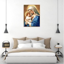 F-CANLAN Round Full Drill Diamond Painting Kit, 5D DIY Bless The Child Diamond Painting Virgin Mary Diamond Art Kits with Diamonds Dots Baby Diamond Painting Kit for Adult Room Decor (12X16 inches)