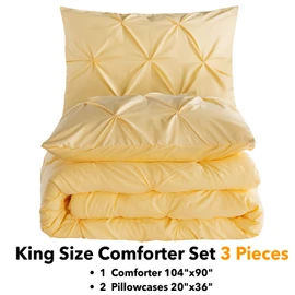 Andency Yellow Pinch Pleated Comforter King(104x90Inch), 3 Pieces (1 Pintuck Comforter, 2 Pillowcases) Pintuck Comforter Set,Microfiber Down Alternative Comforter Bedding Set