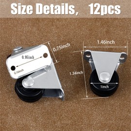 AUEAR, 12 Pack 1 Inch Rubber Caster Wheels Heavy Duty Fixed Black Casters with Rigid Non-Swivel Top Plate for Furniture