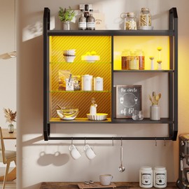 Bestier Bestier LED Gaming Floating Shelves, 34" Wall Mounted Shelf Pipe Shelves Hanging Display Rack Bookshelf with 6 S-Hook, Gaming Room Decor Wine Coffee Bar, Black Carbon Fiber