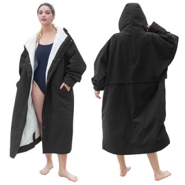 Catalonia Swim Jackets for Men Women, Waterproof Surf Coat, Warm Sherpa Lined Swim Parka, Oversized Hooded Swim Changing Jacket Surf Poncho