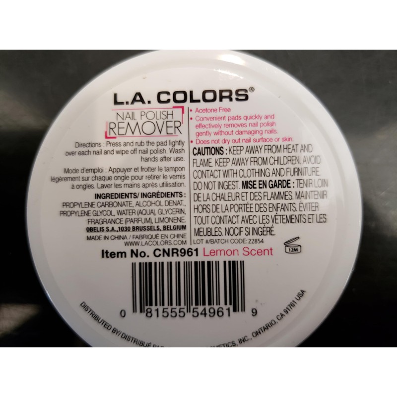 L.A. COLORS Nail Polish Remover, Lemon Scent CNR961