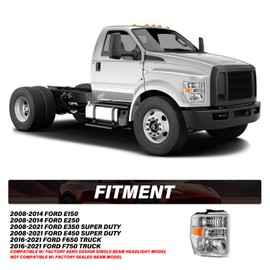 BRYGHT Headlight Assembly Fit for [Aero Style] 2008-2014 Ford E150 E250 / 2008-2021 E350 E450 Super Duty 16-21 F650 F750 Replacement Headlamp Chrome Housing Right/Passenger Side AC2Z13008C FO2503249