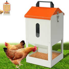 PAULOZYN 20LBS Metal Chicken Feeder Galvanized Automatic Chicken Feeder No Waste Poultry Feeder Trough No Spill with Locking Lid and Visual Window Mess Free for Chicken Duck Quail Geese Turkey