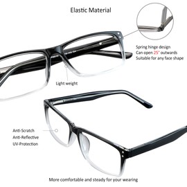 VisionGlobal Blue Light Blocking Glasses for Women/Men, Anti Eyestrain, Computer Reading, TV Glasses, Stylish Square Frame, Anti Glare (Black, 2.00 Magnification)