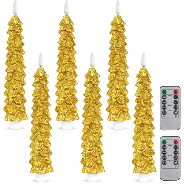 Funtery 6 Pcs LED Christmas Tree Flameless Taper Candles, 9.7