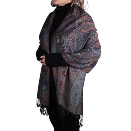 TZ Promise Pashmina Scarf with Vintage Tapestry Style Rainbow Luxury Paisley Pattern Wrap Shawl (Black Multicolored)