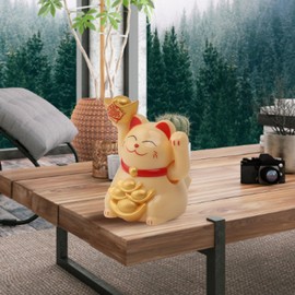 Jwthee 2in Lucky Cat Waving Arm Solar Powered, Feng Shui Lucky Cats Lucky Beckoning Waving Wealth Cat Solar Fortune Cat Statue Decorations for Decorating Front Desk Car Business Opening (Yellow)