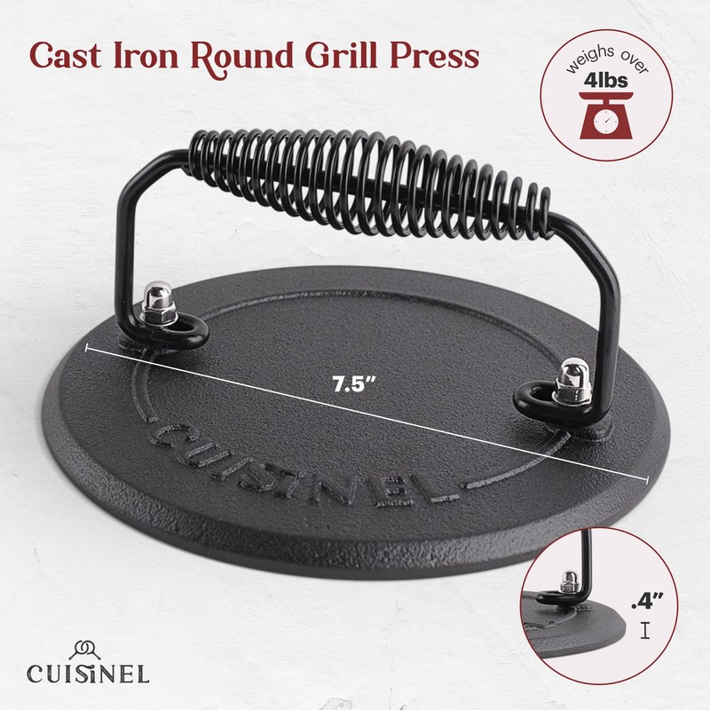 Cast Iron Skillet + Grill Press + Scraper Set -