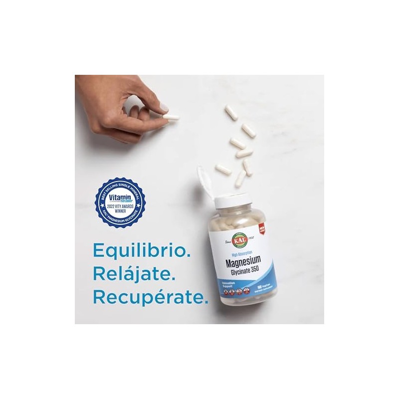 KAL Glicinato de Magnesio Magnesium Glycinate con BioPerine 160 Cápsulas