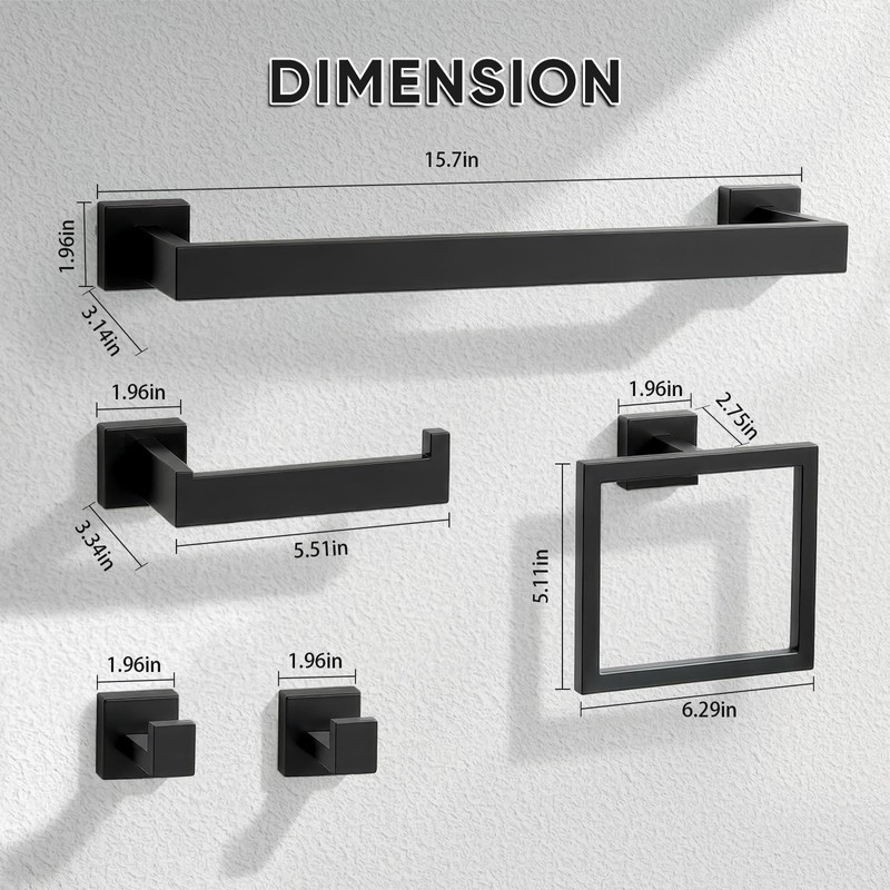 VELIMAX Mattle Black Towel Bar, SUS304 Stainless Steel Bathroom Hardware